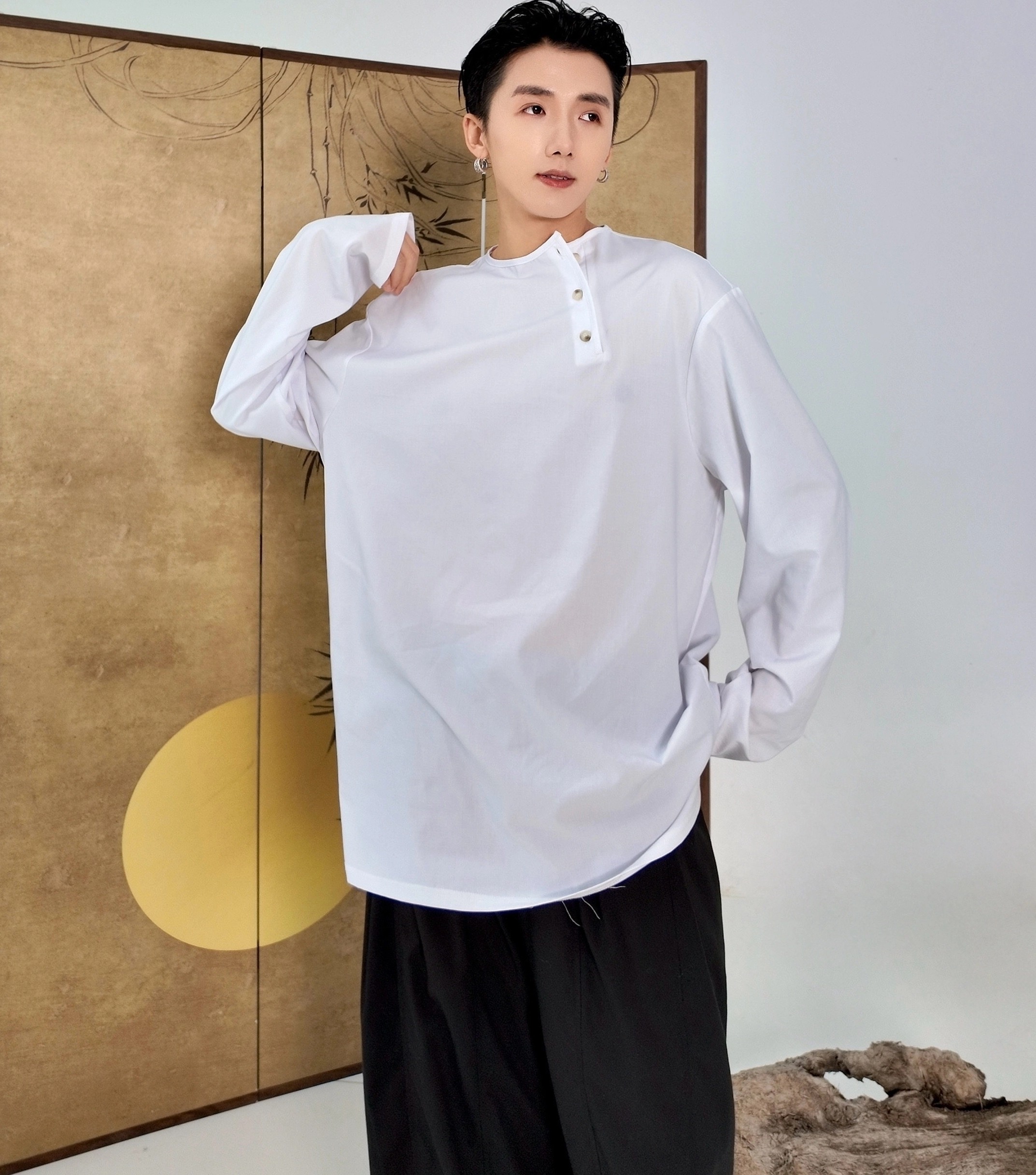 White Diagonal Button Long Sleeves Shirt | Seonghyeon - Cortis