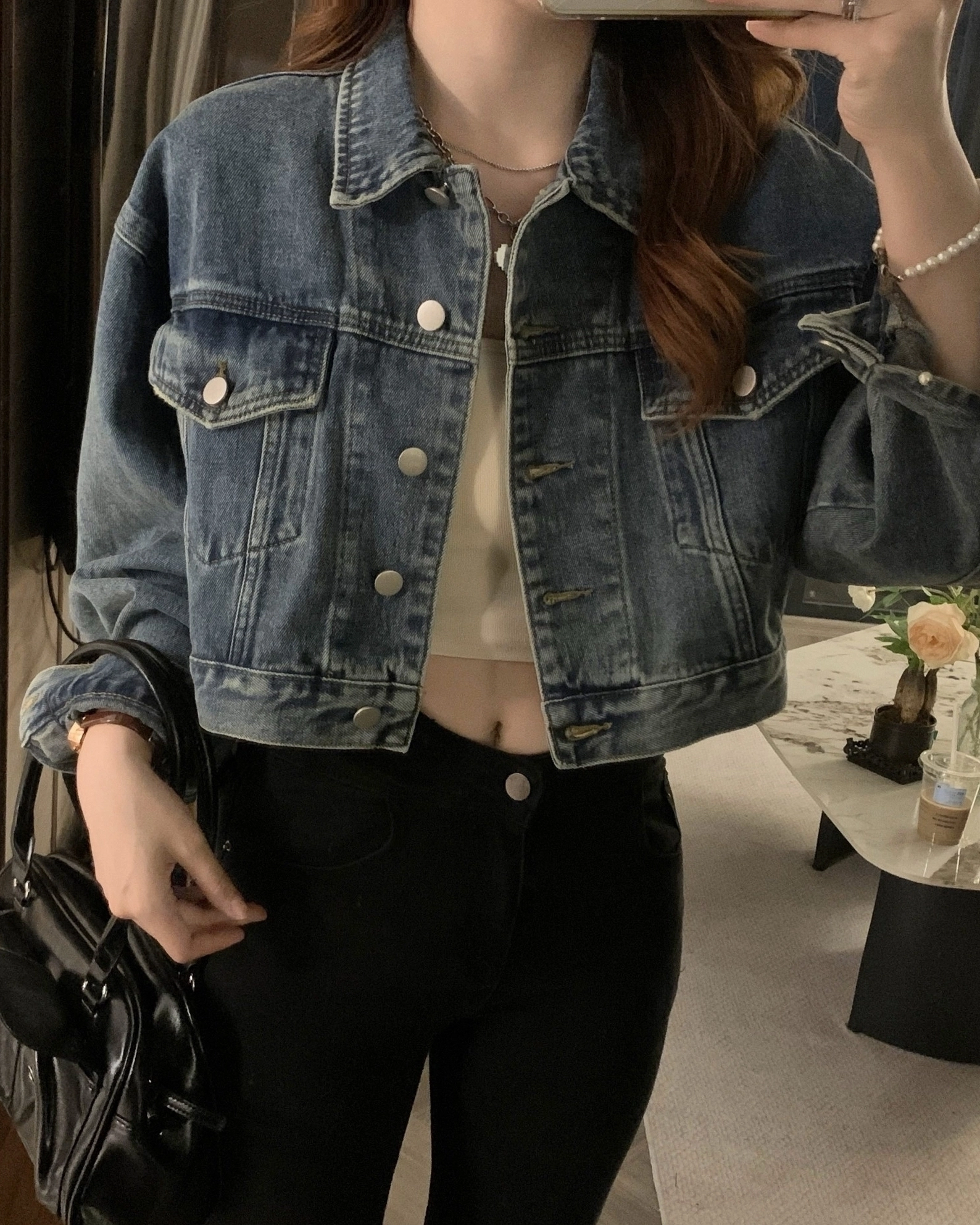 Blue Oversized Cropped Denim Jacket | Felix - Stray Kids - Fashion