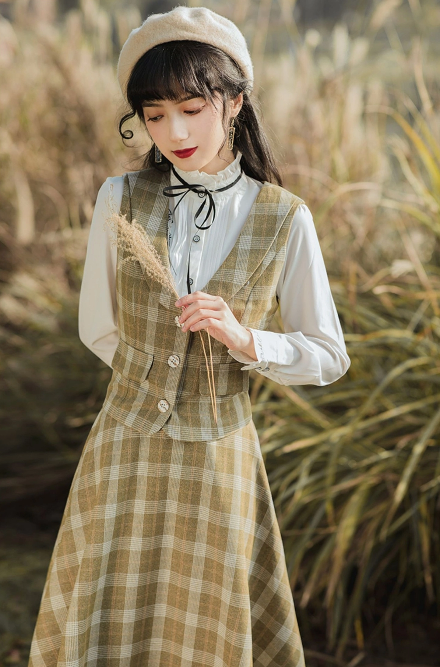 失常 Retro Plaid Cake Skirt & Beret Retro Plaid Cake Mini